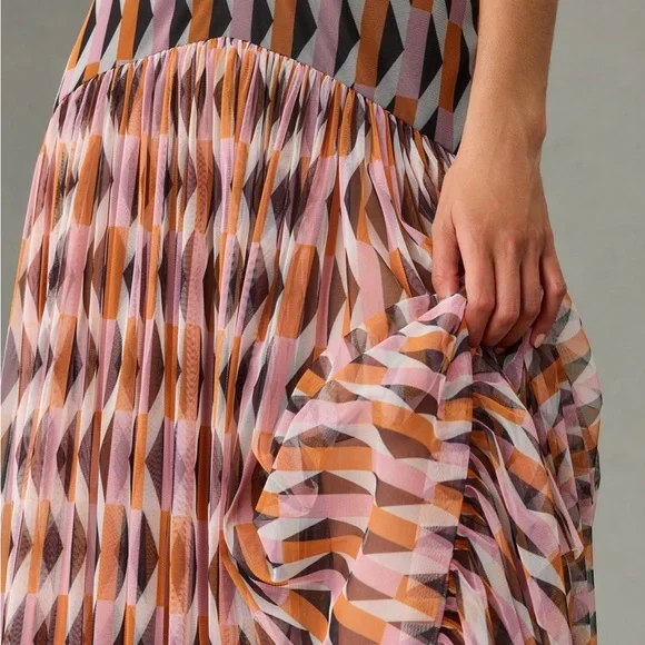 Elegant Geometric Maxi Skirt - Orange and Black - Picture 3 of 6